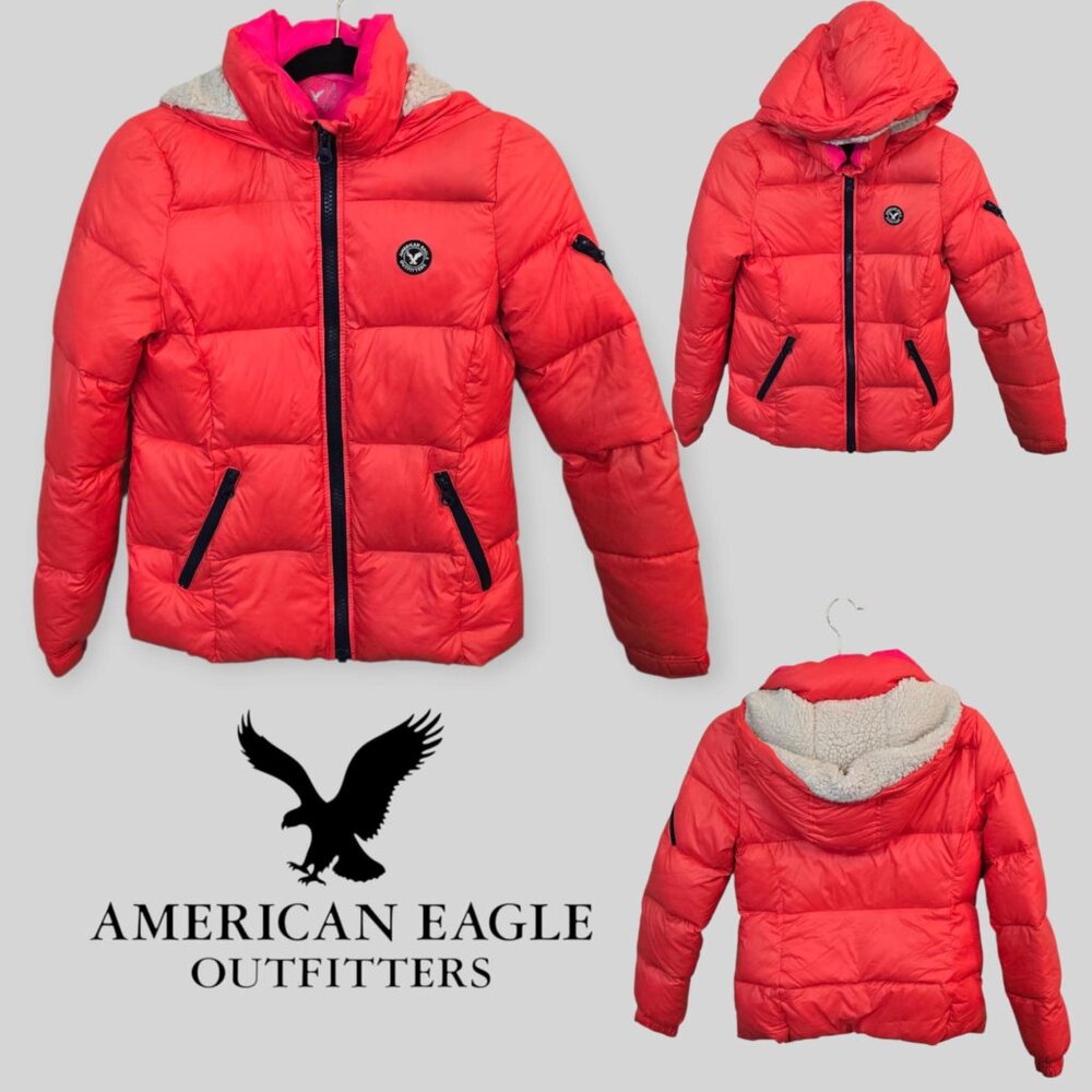 American Eagle Faux Fur Puffer Down Hooded Winter Coat Jackets Girls Small